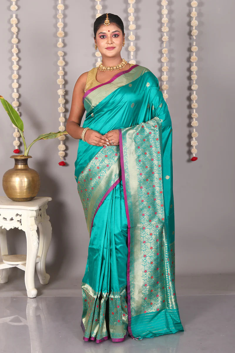 Sea Green Pure Katan Silk Saree - Keya Seth Exclusive