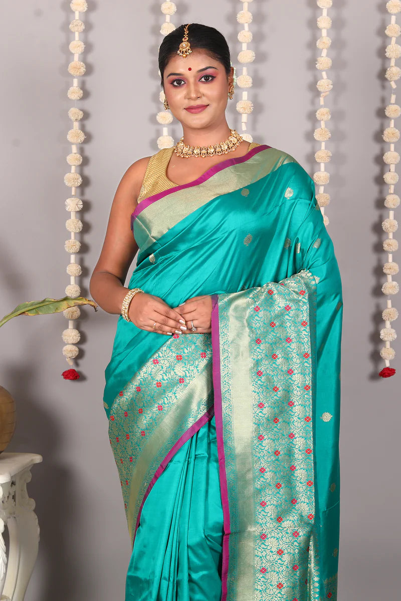Sea Green Pure Katan Silk Saree - Keya Seth Exclusive