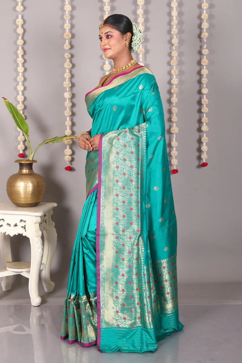 Sea Green Pure Katan Silk Saree - Keya Seth Exclusive