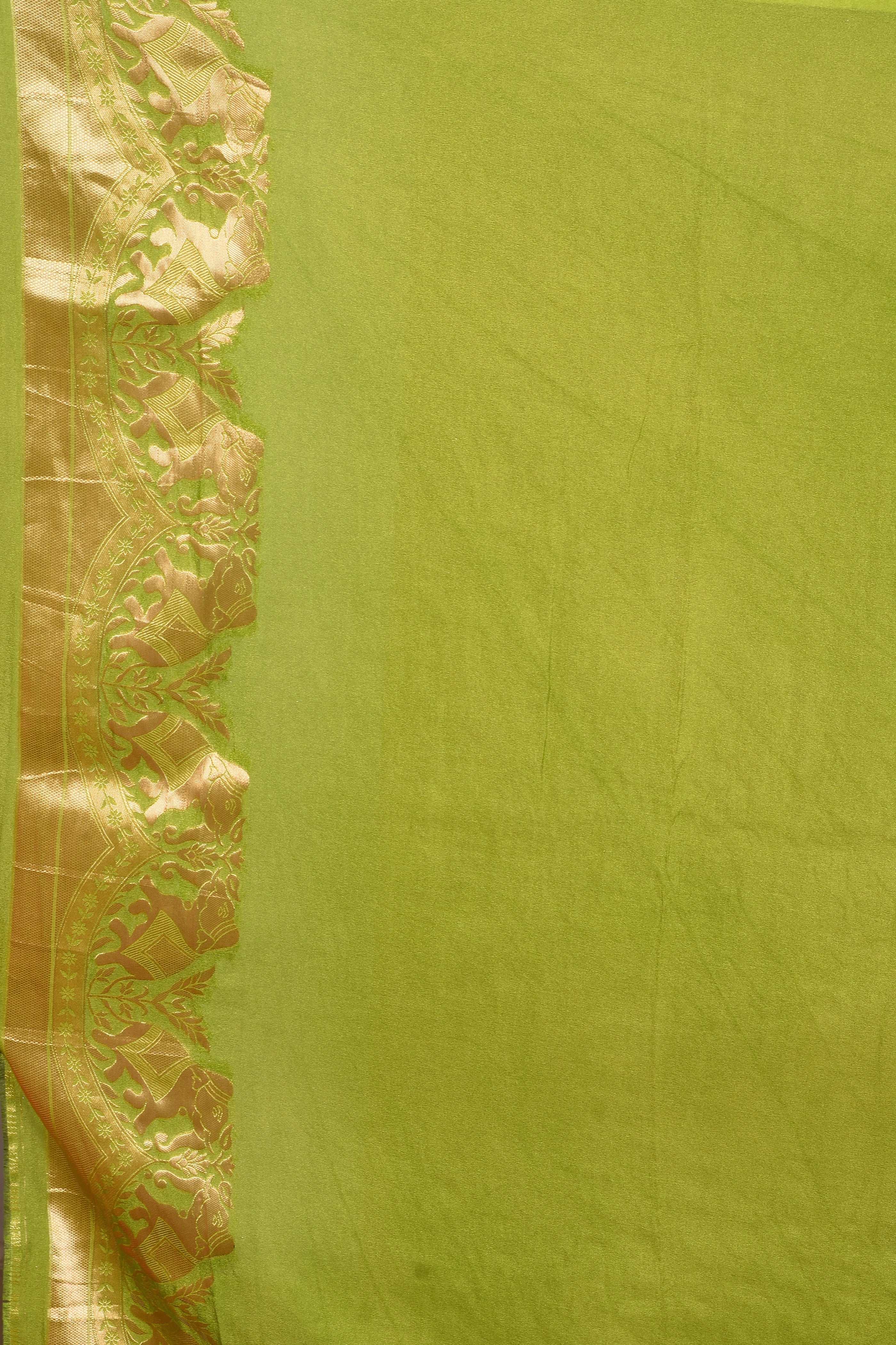 Leaf Green Art Silk Saree with Golden Borders - Keya Seth Exclusive