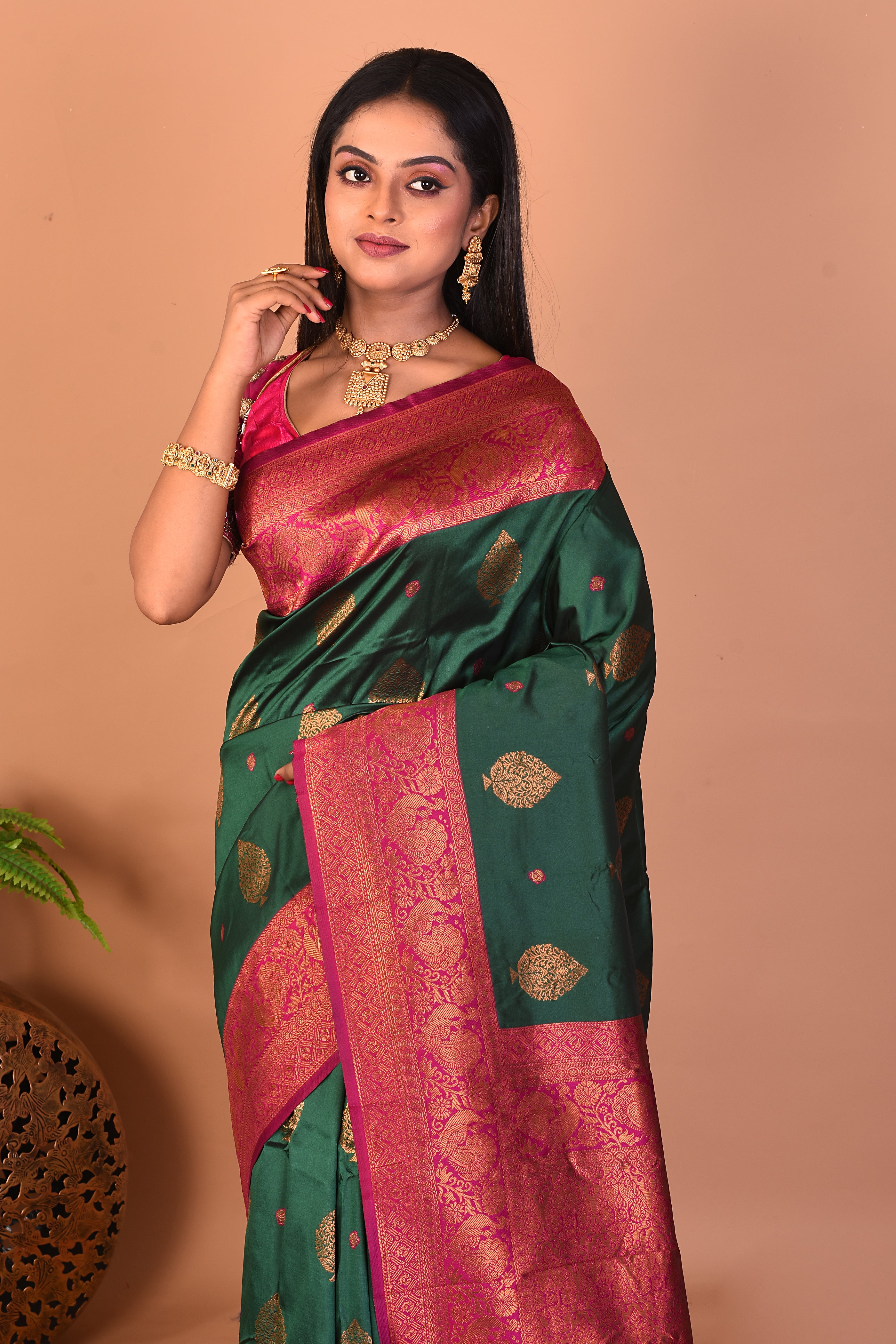 Deep Green Blended Katan Silk Saree - Keya Seth Exclusive