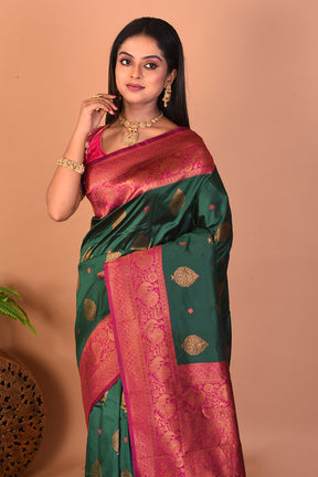 Deep Green Blended Katan Silk Saree - Keya Seth Exclusive