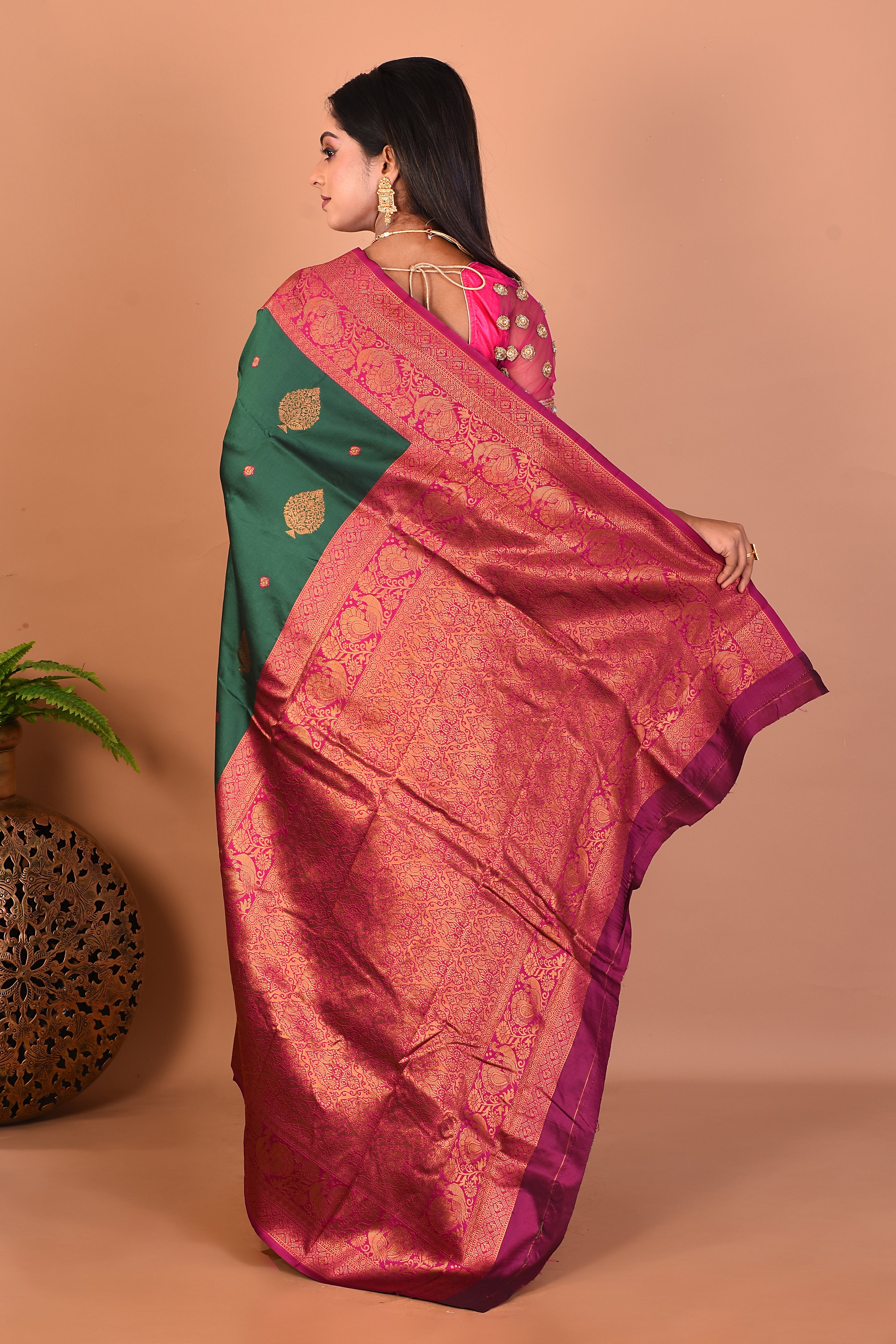 Deep Green Blended Katan Silk Saree - Keya Seth Exclusive