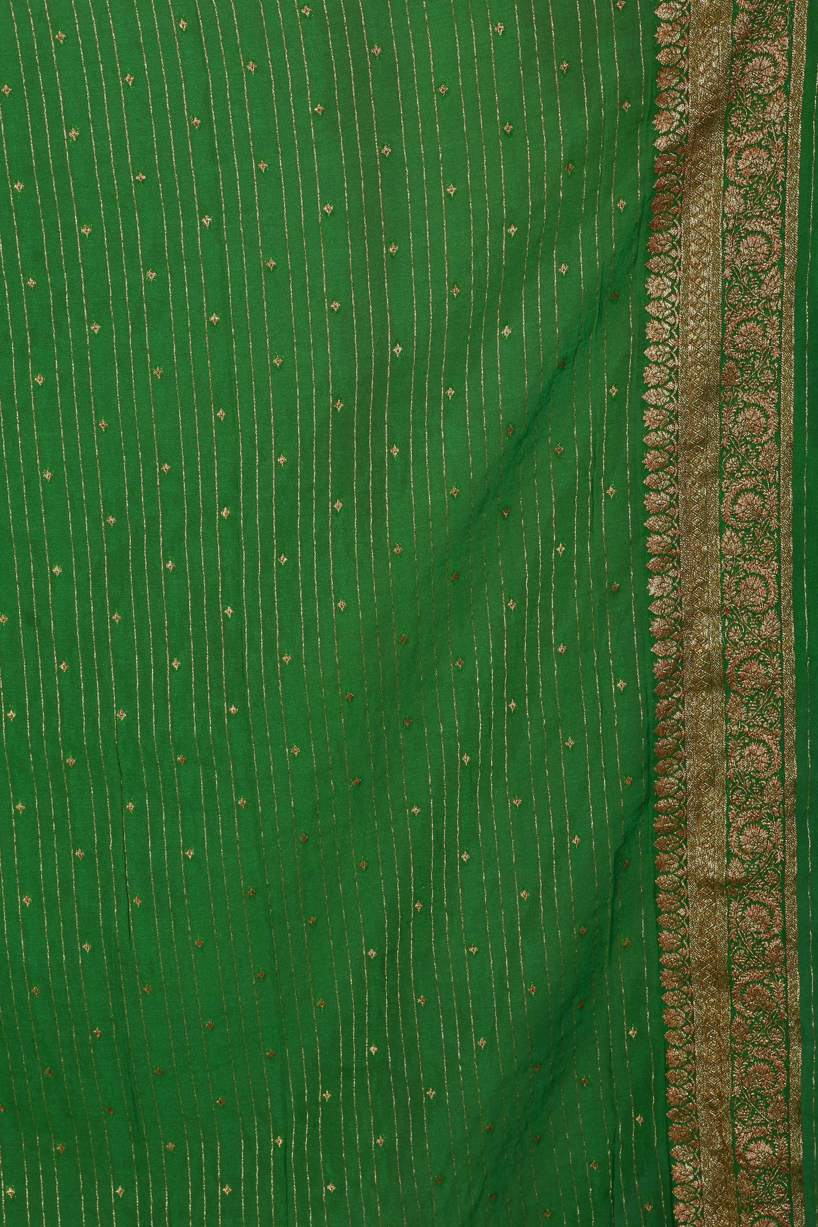 Designer Bottle Green Khaddi Saree with Golden Borders - Keya Seth Exclusive