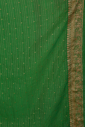 Designer Bottle Green Khaddi Saree with Golden Borders - Keya Seth Exclusive