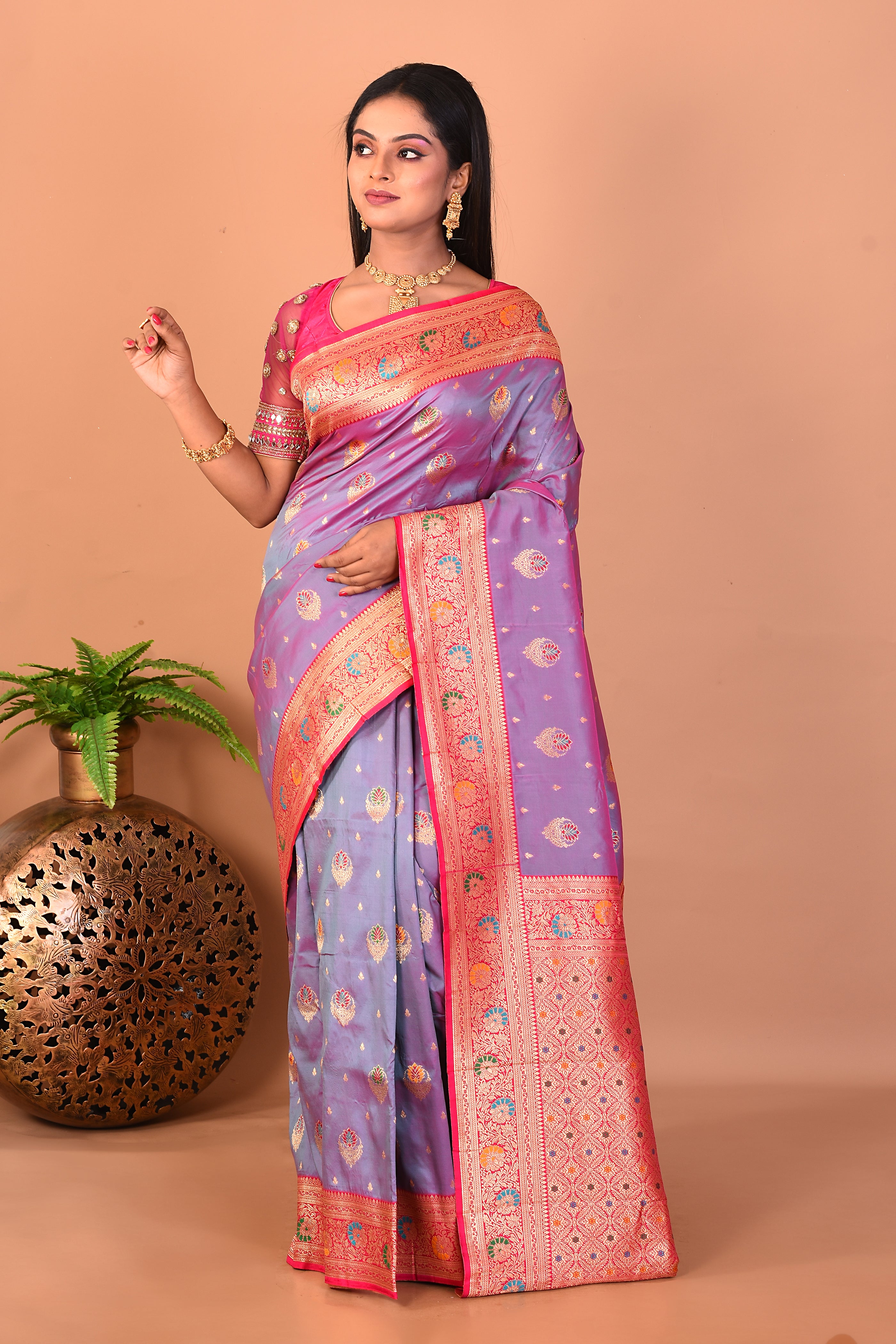 Dual Tone Purple Blended Katan Silk Saree - Keya Seth Exclusive