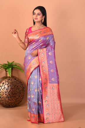 Dual Tone Purple Blended Katan Silk Saree - Keya Seth Exclusive
