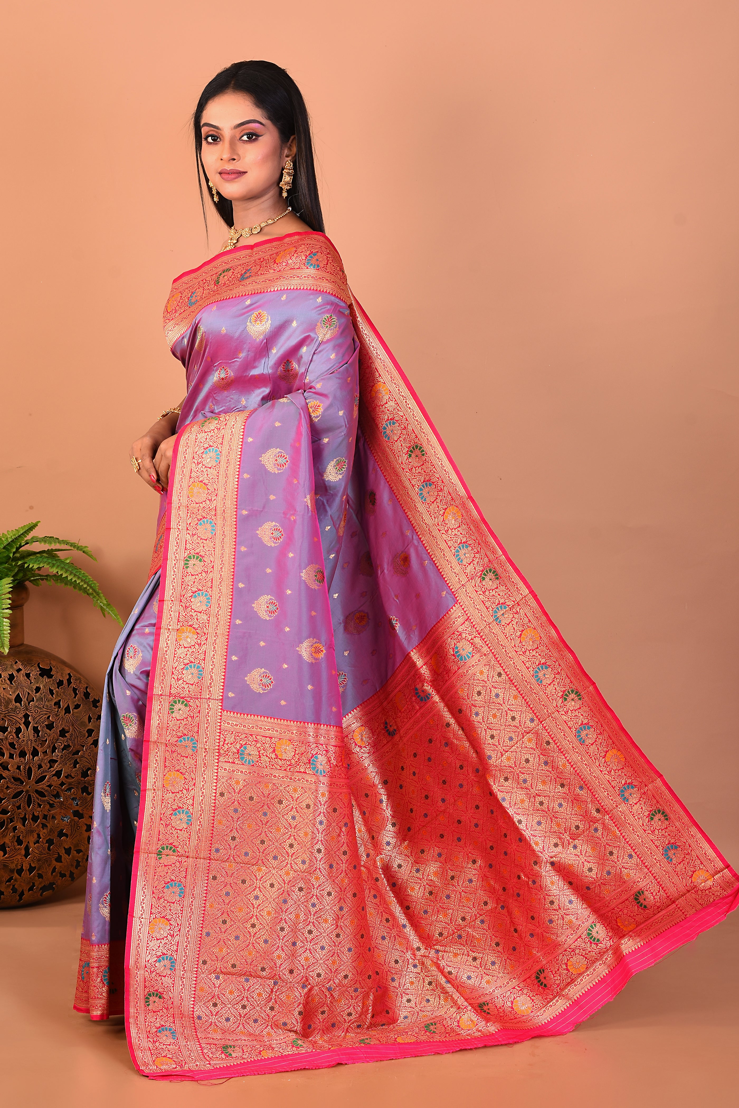 Dual Tone Purple Blended Katan Silk Saree - Keya Seth Exclusive