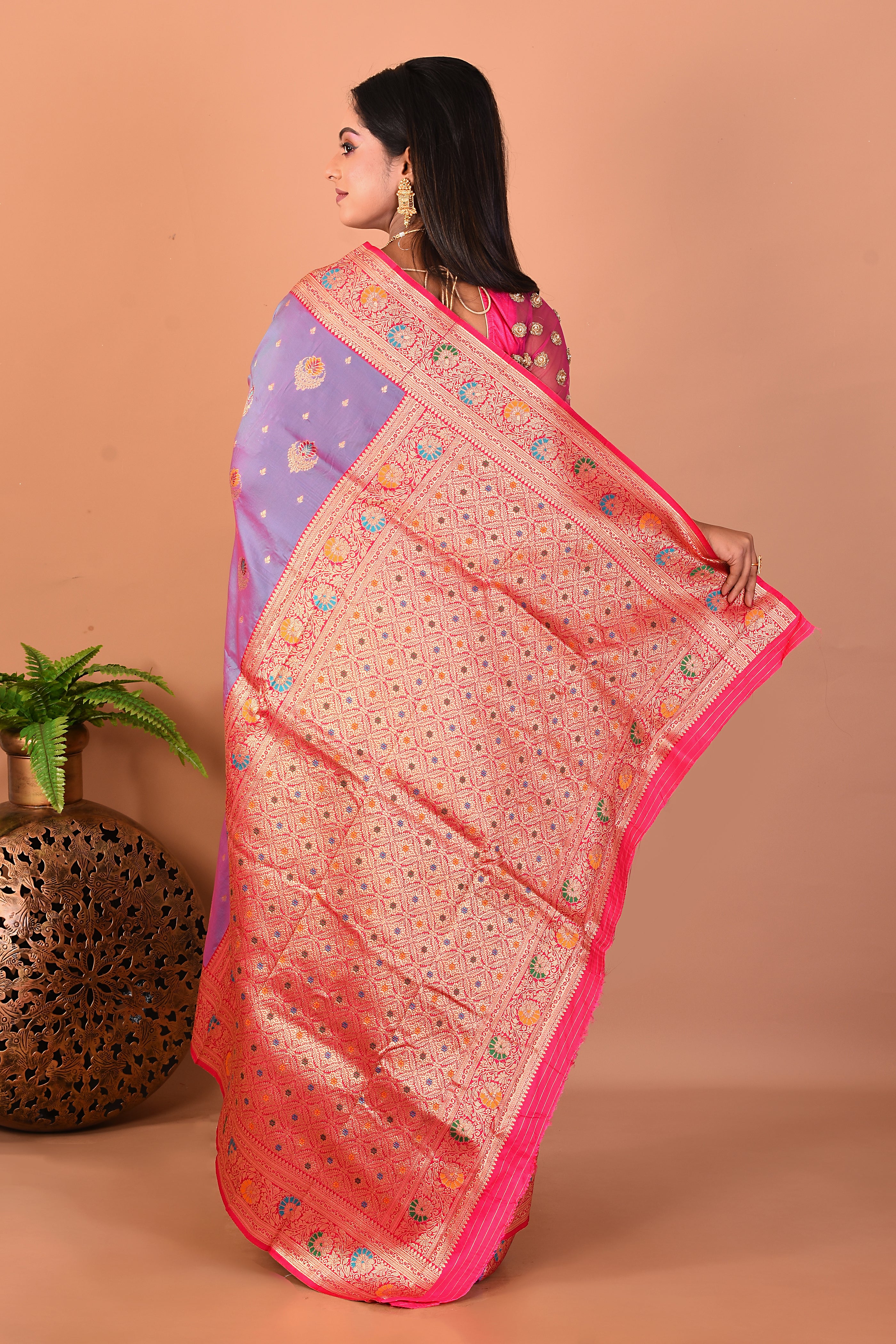 Dual Tone Purple Blended Katan Silk Saree - Keya Seth Exclusive