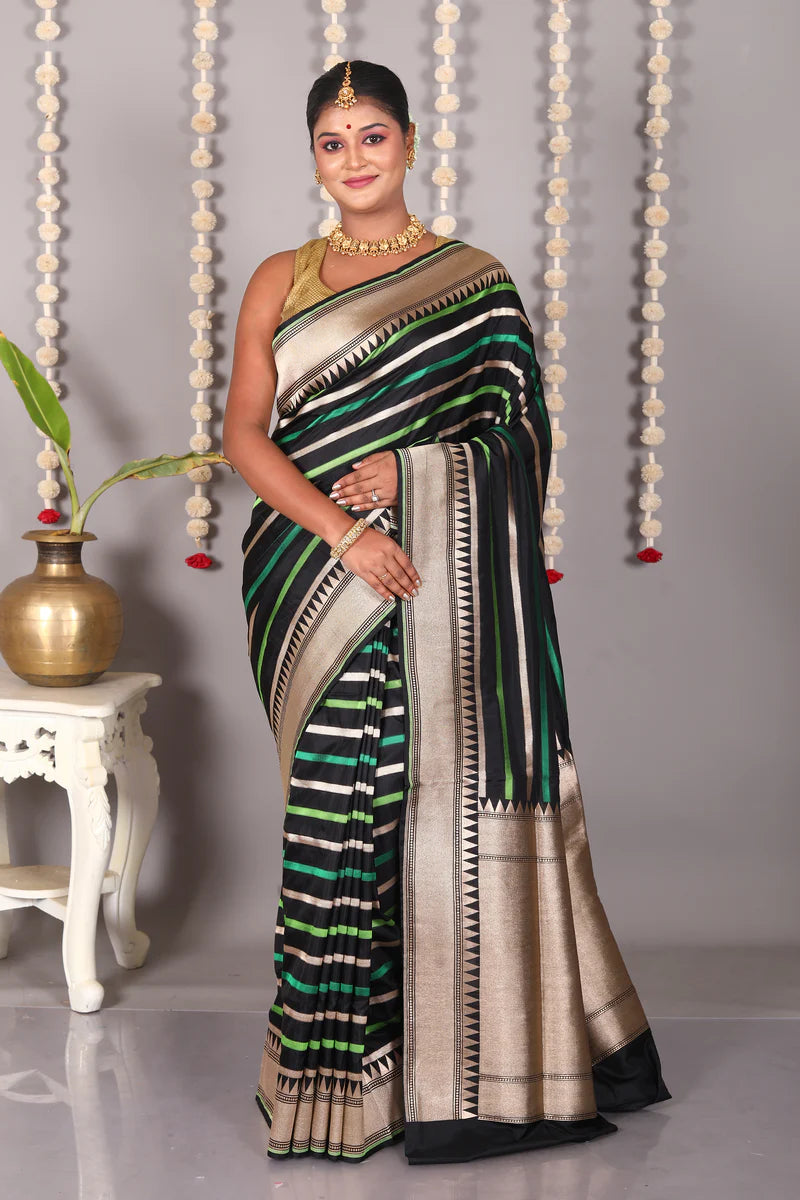 Black Pure Katan Silk Saree - Keya Seth Exclusive