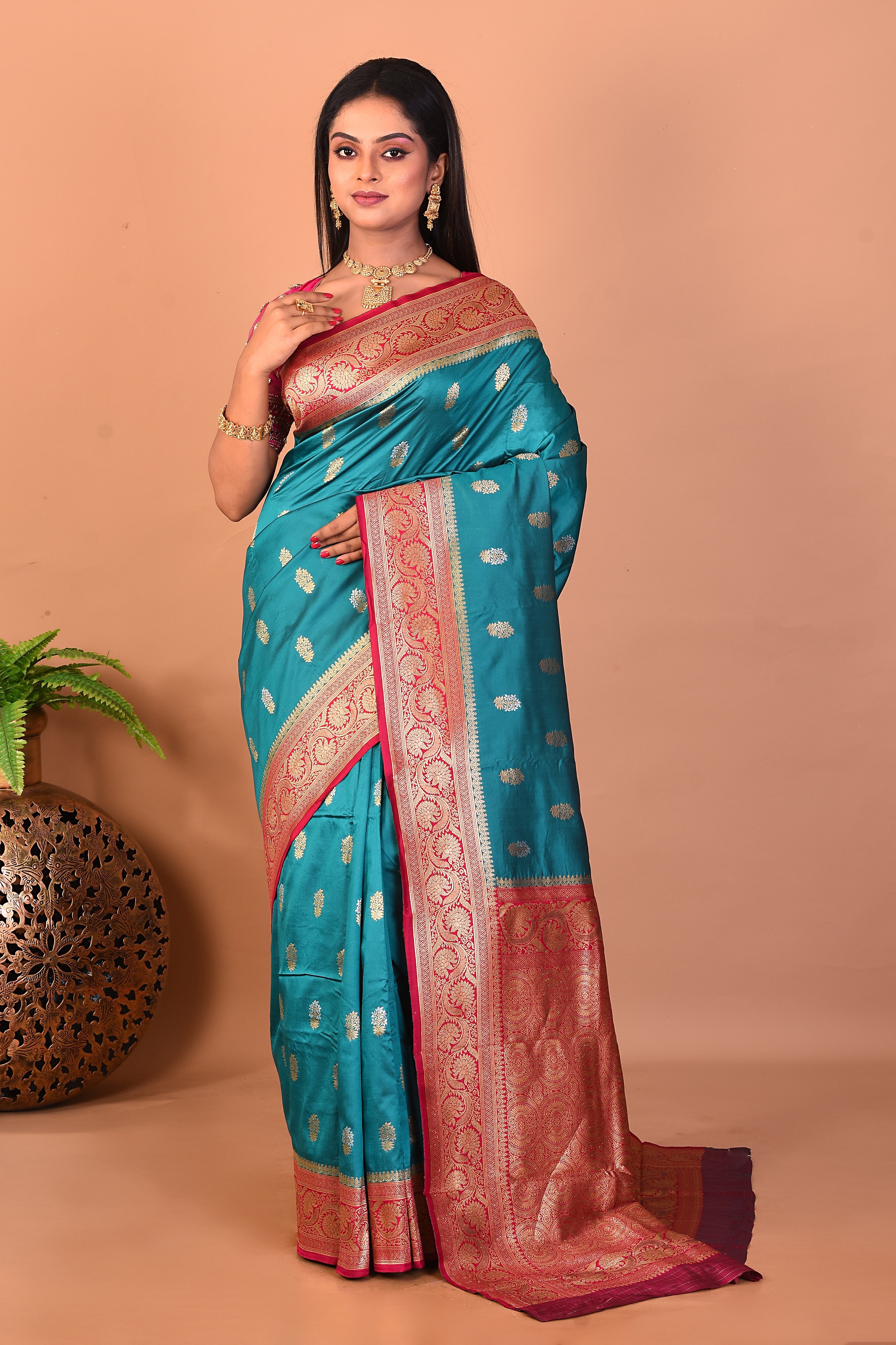 Rama Green Blended Katan Silk Saree - Keya Seth Exclusive
