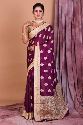 Designer Purple Khaddi Georgette Saree with Golden Borders - Keya Seth Exclusive