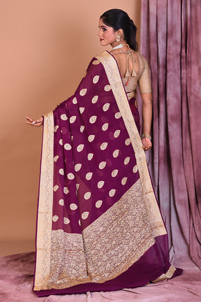 Designer Purple Khaddi Georgette Saree with Golden Borders - Keya Seth Exclusive