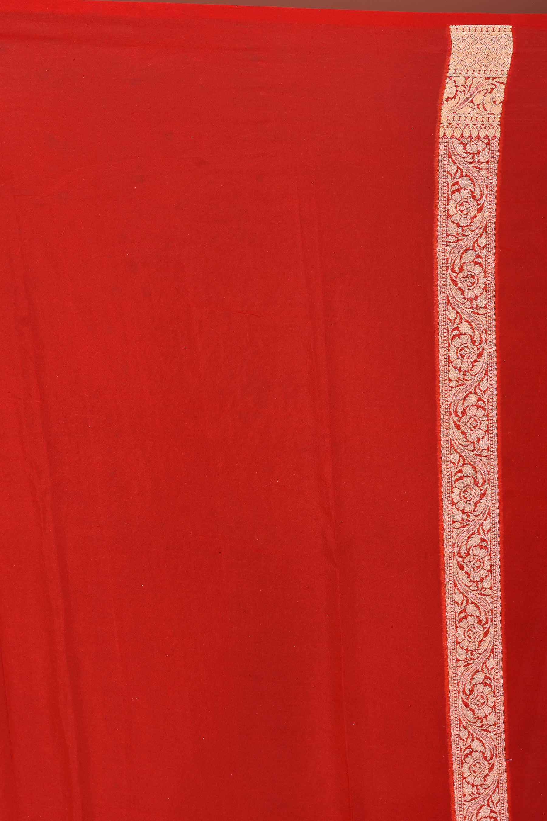 Designer Red Khaddi Georgette Saree with Golden Borders - Keya Seth Exclusive