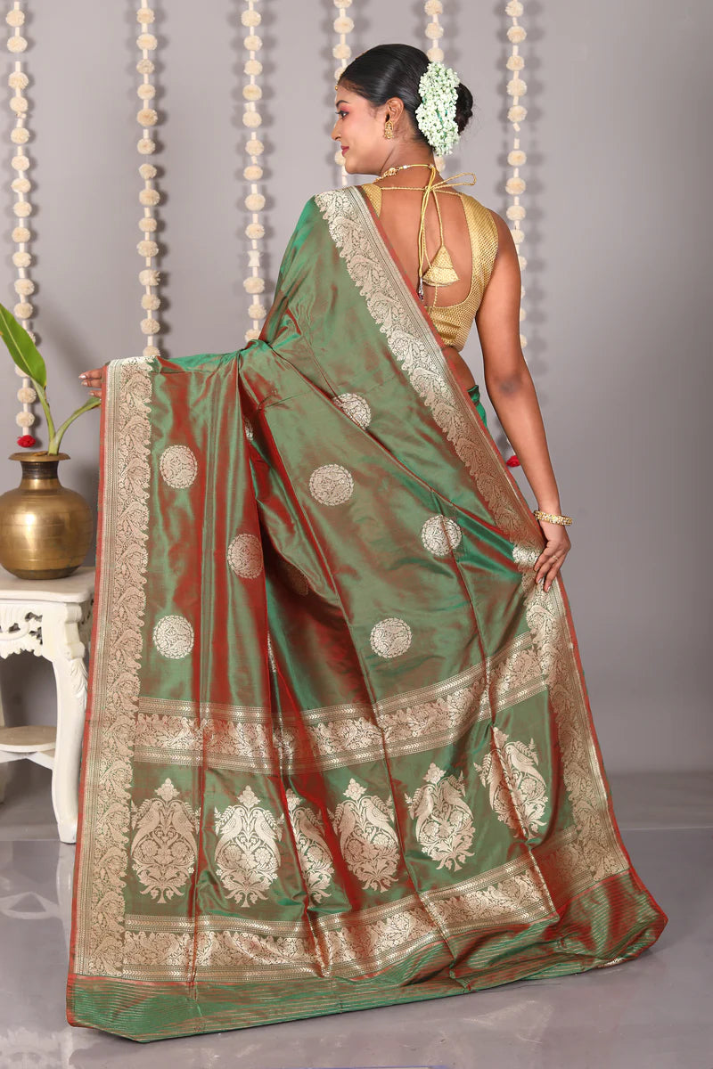 Dual Tone Green Pure Katan Silk Saree - Keya Seth Exclusive