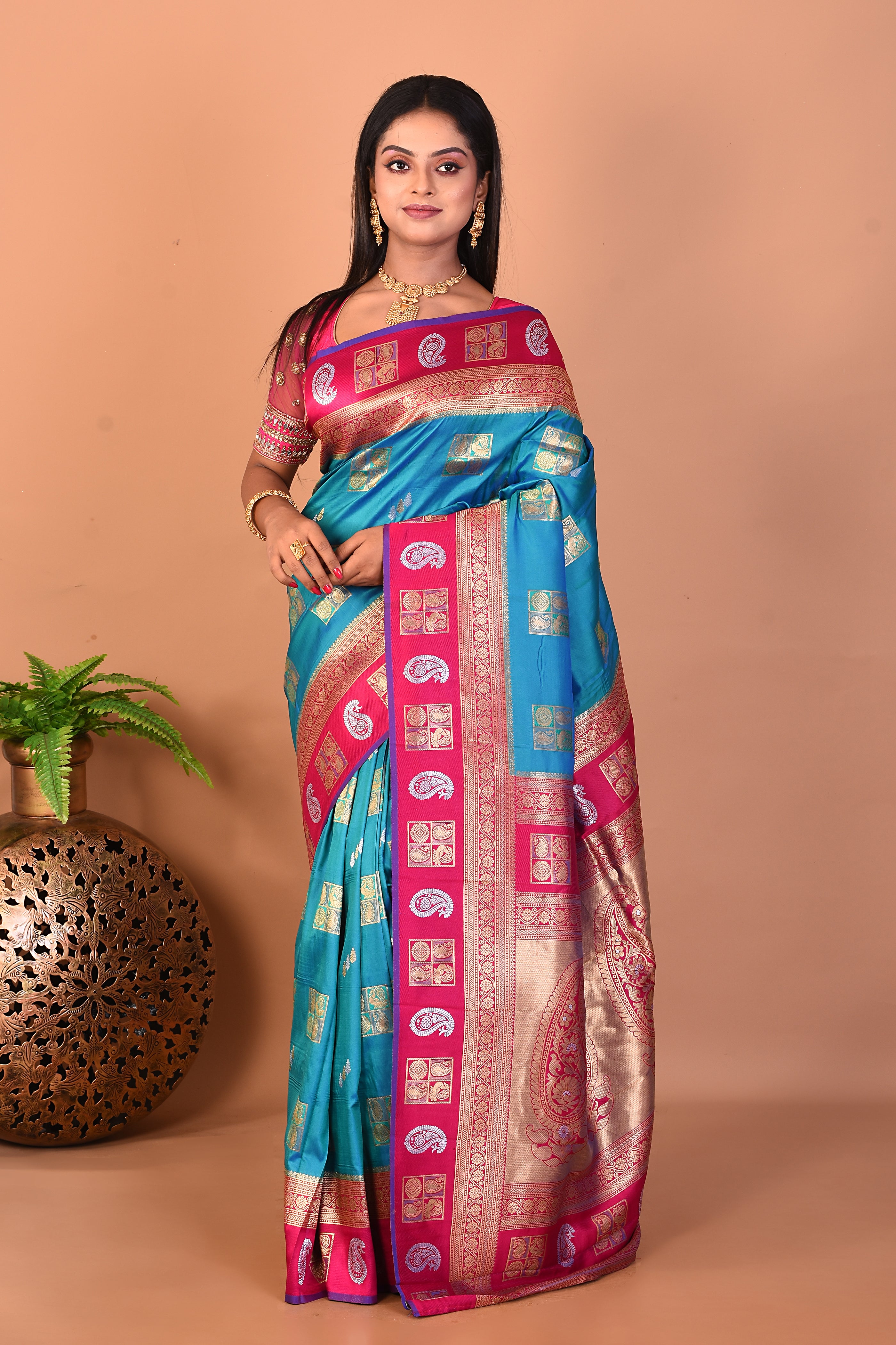 Blue Blended Kanjivaram Silk Saree - Keya Seth Exclusive