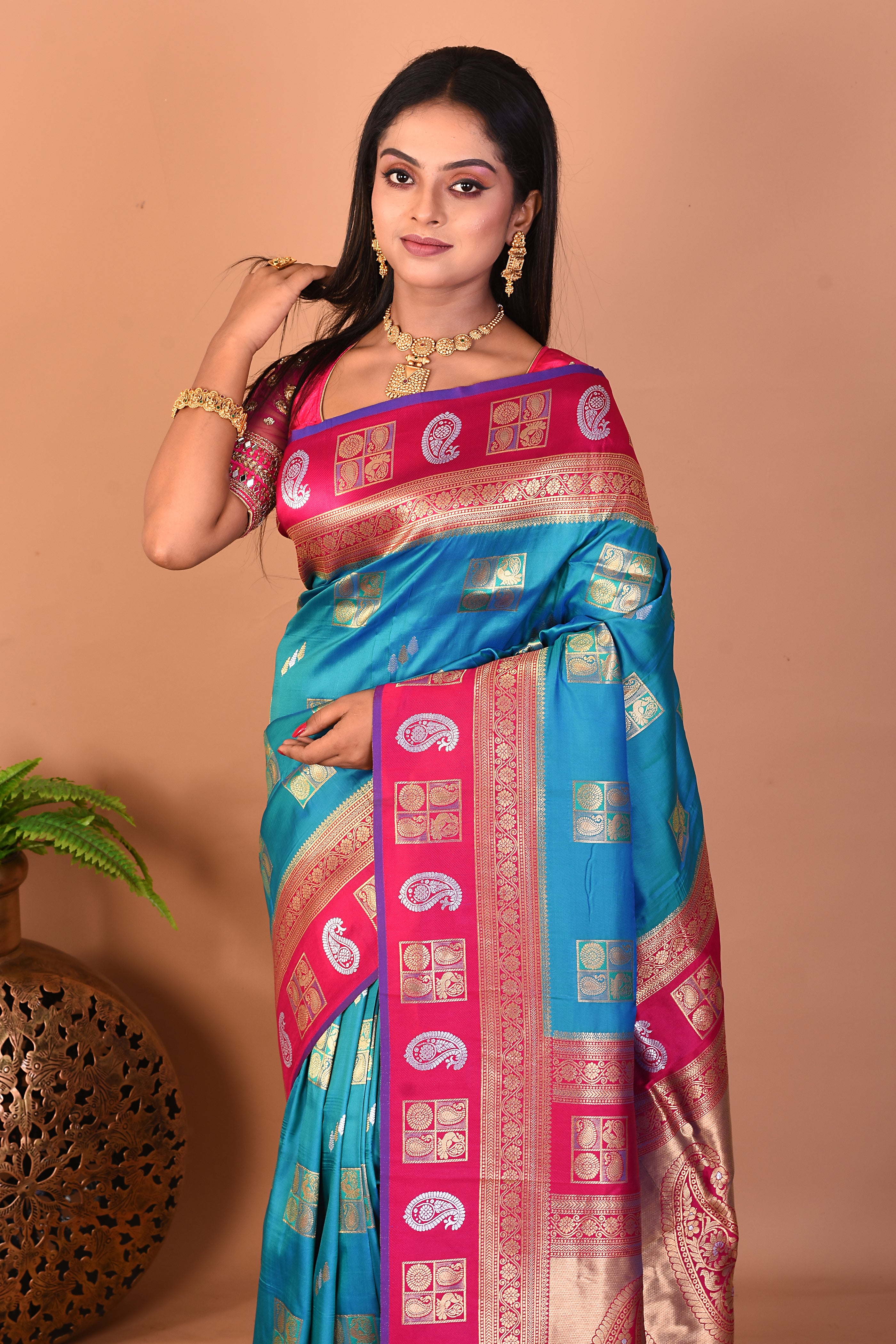 Blue Blended Kanjivaram Silk Saree - Keya Seth Exclusive
