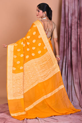 Designer Yellow Khaddi Georgette Saree with Golden Borders - Keya Seth Exclusive