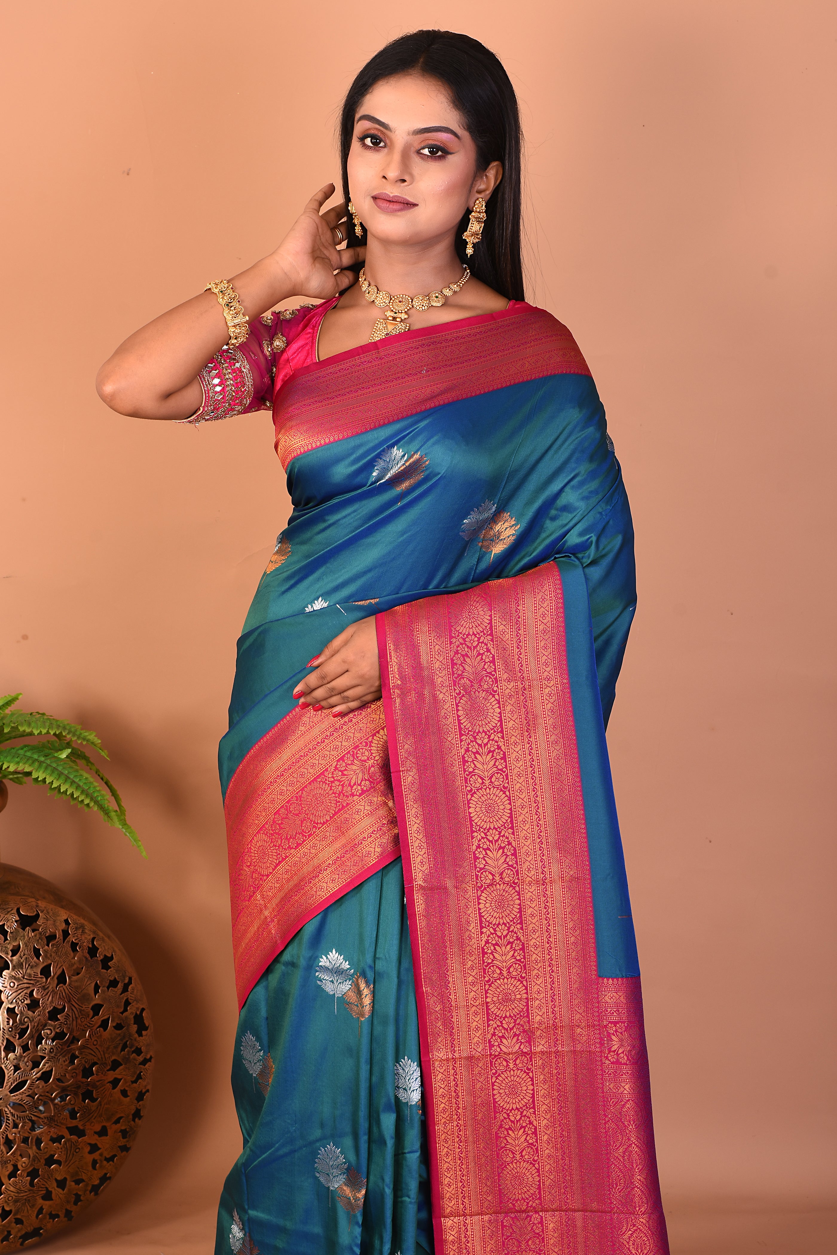 Dual Tone Blue Mushroo Silk Saree - Keya Seth Exclusive