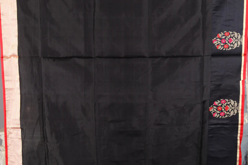 Grey Striped Pure Katan Silk Saree - Keya Seth Exclusive