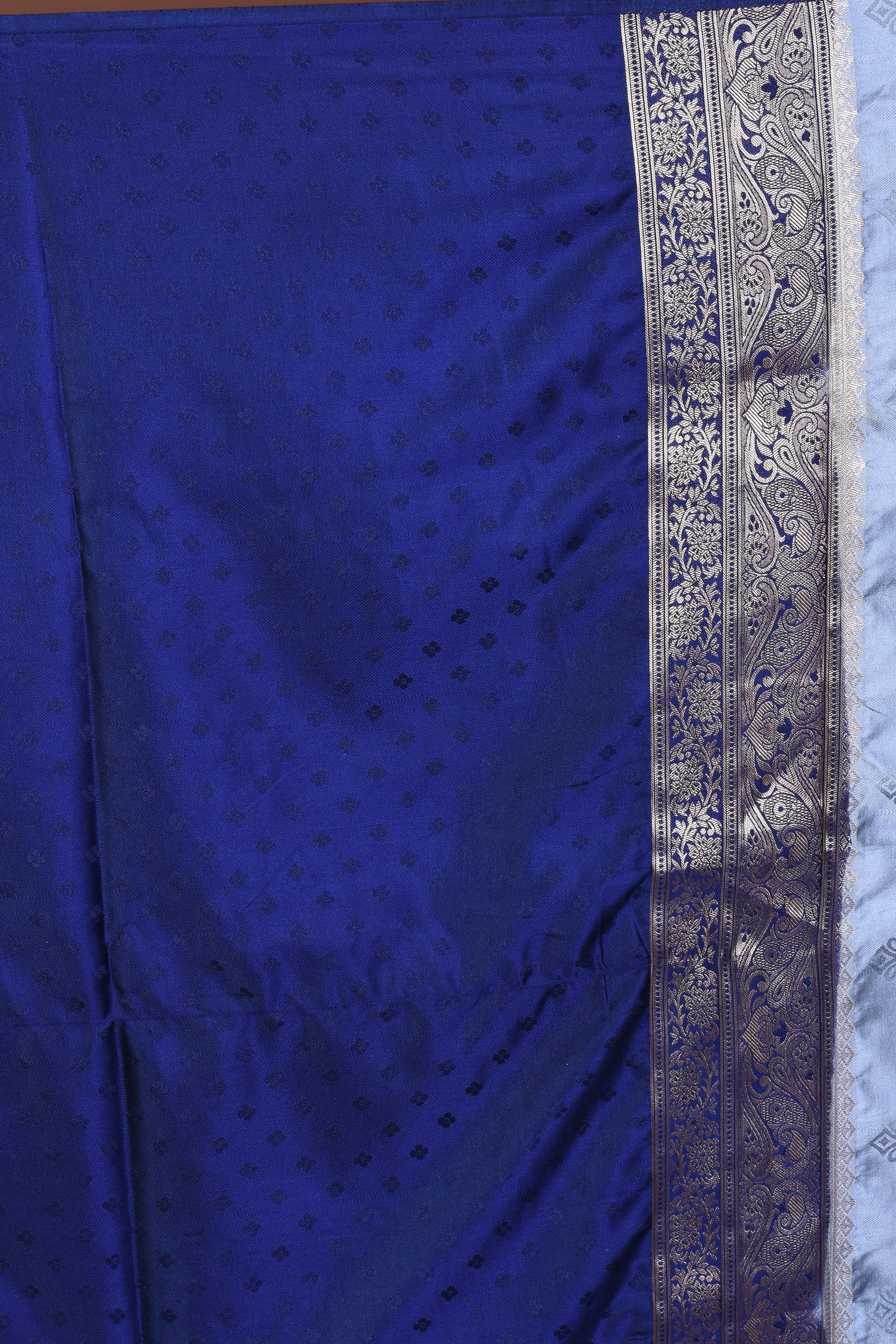 Grey Satin Silk Saree with Golden Borders - Keya Seth Exclusive