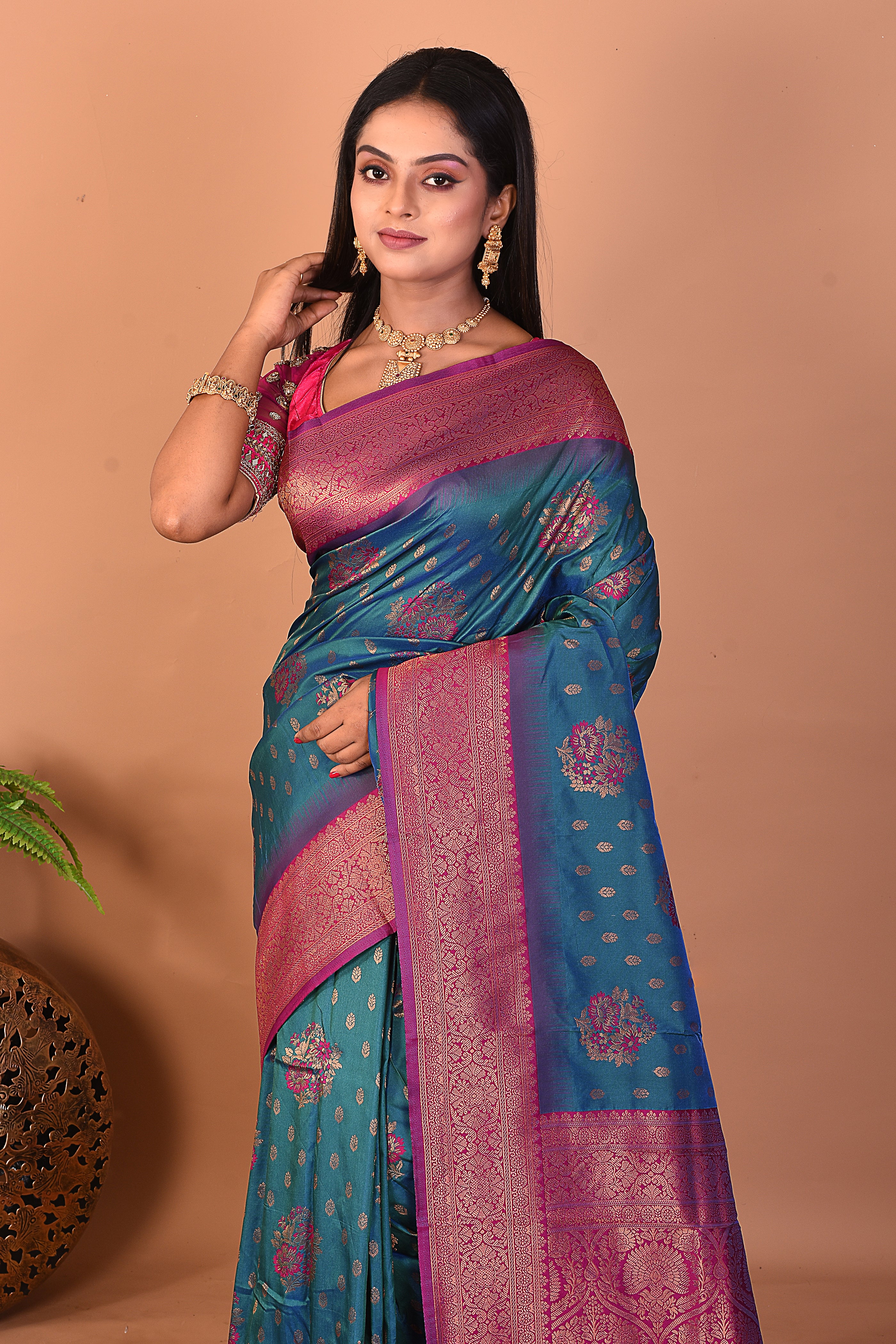 Midnight Blue Blended Katan Silk Saree - Keya Seth Exclusive