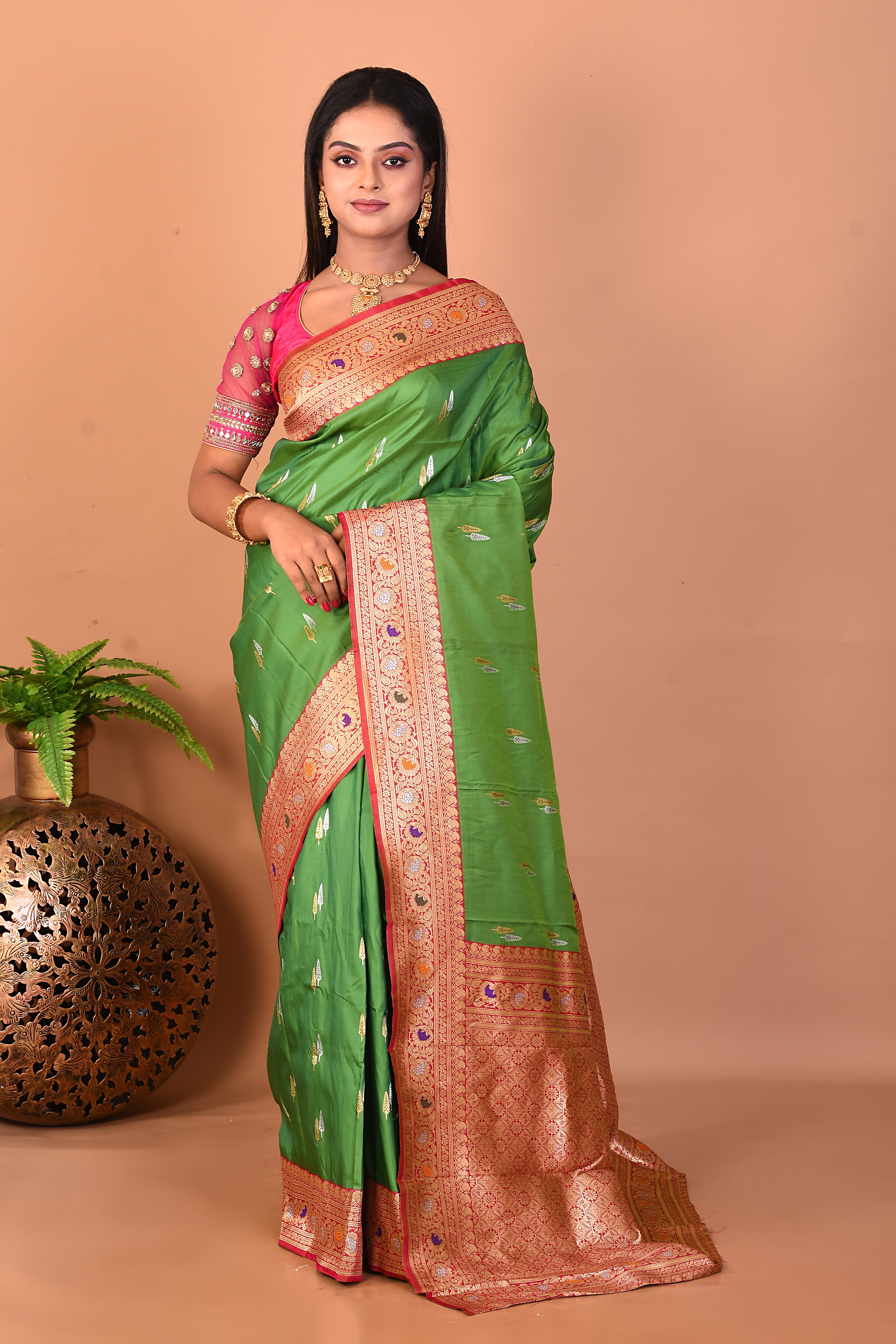 Green Blended Katan Silk Saree - Keya Seth Exclusive