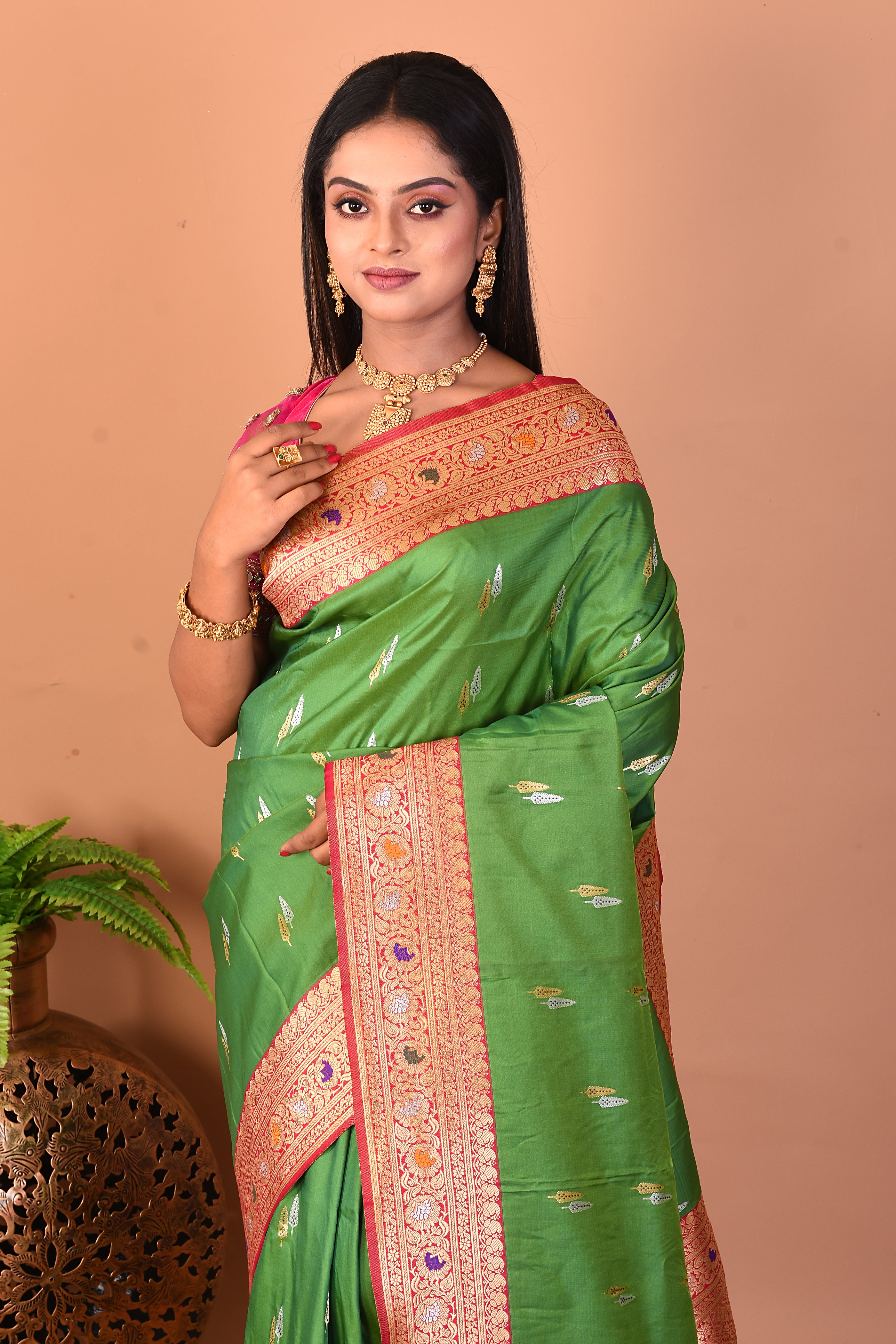 Green Blended Katan Silk Saree - Keya Seth Exclusive