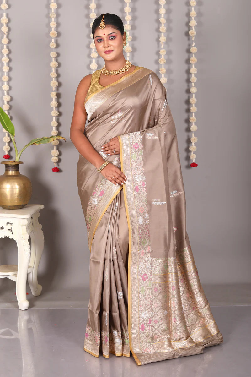 Grey Pure Katan Silk Saree - Keya Seth Exclusive
