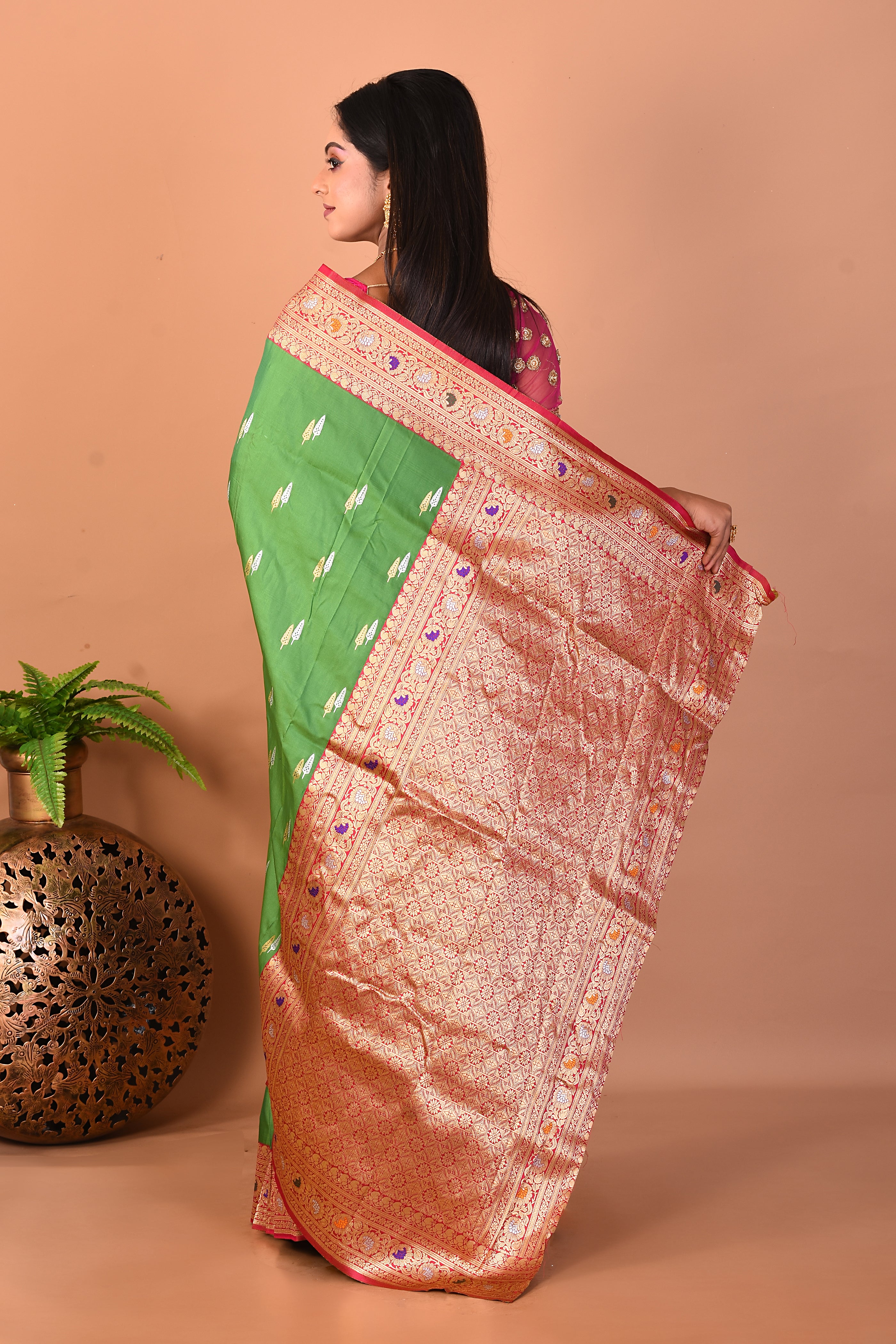 Green Blended Katan Silk Saree - Keya Seth Exclusive