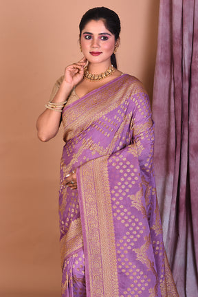 Designer Mauve Khaddi Saree with Golden Borders - Keya Seth Exclusive