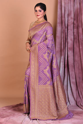 Designer Mauve Khaddi Saree with Golden Borders - Keya Seth Exclusive