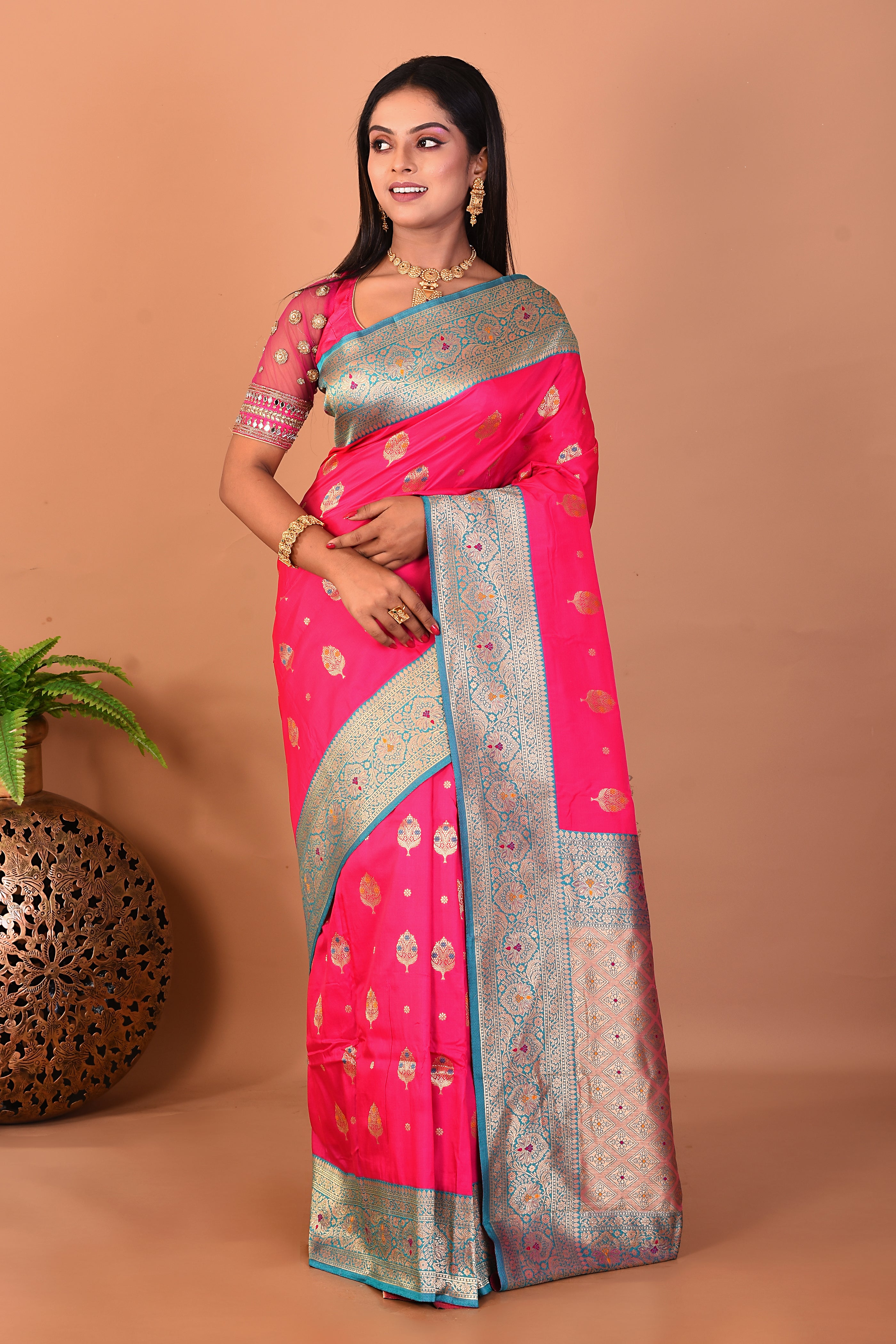 Pink Blended Katan Silk Saree - Keya Seth Exclusive