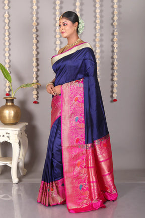 Navy Blue Pure Katan Silk Saree - Keya Seth Exclusive