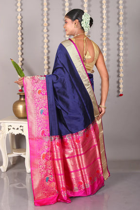 Navy Blue Pure Katan Silk Saree - Keya Seth Exclusive