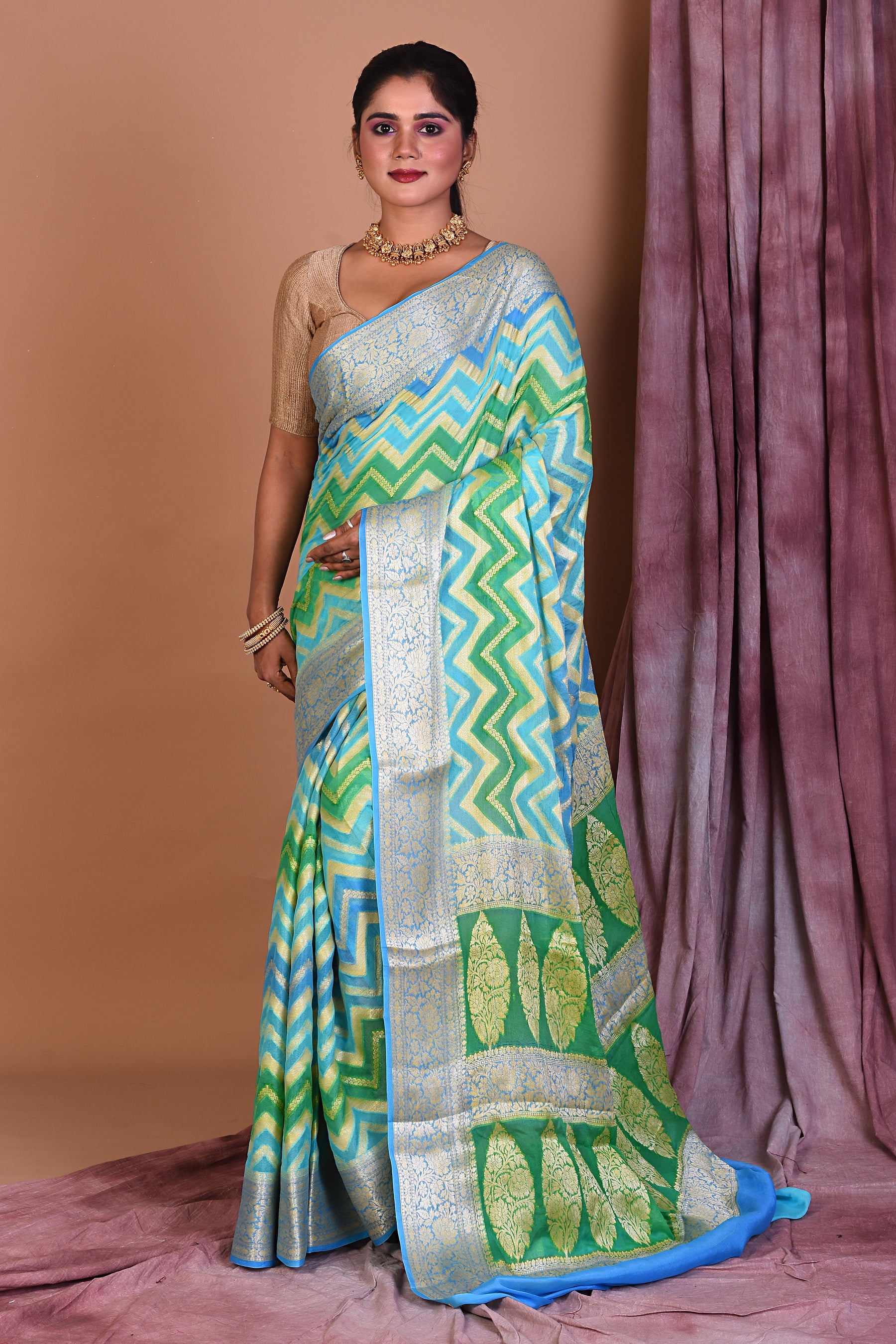 Bright Blue Soft Khaddi Georgette Saree - Keya Seth Exclusive