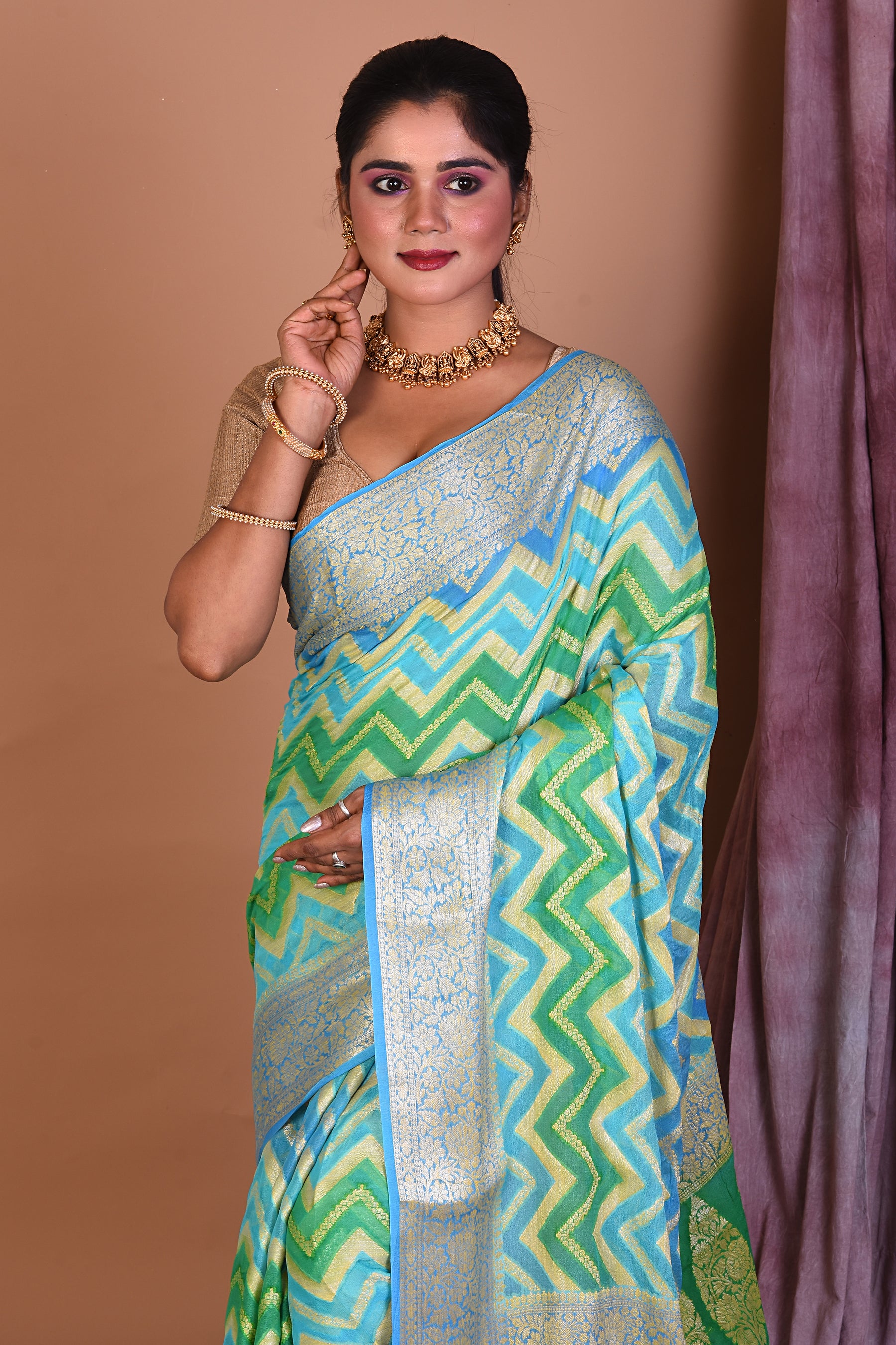 Bright Blue Soft Khaddi Georgette Saree - Keya Seth Exclusive