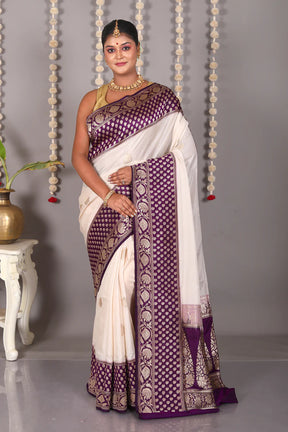 White Pure Katan Silk Saree - Keya Seth Exclusive