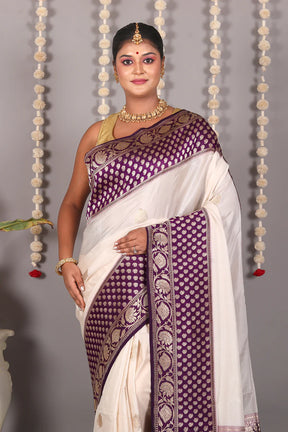 White Pure Katan Silk Saree - Keya Seth Exclusive