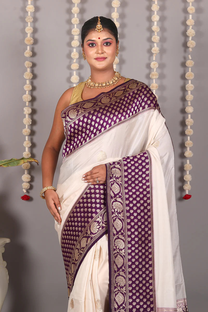 White Pure Katan Silk Saree - Keya Seth Exclusive