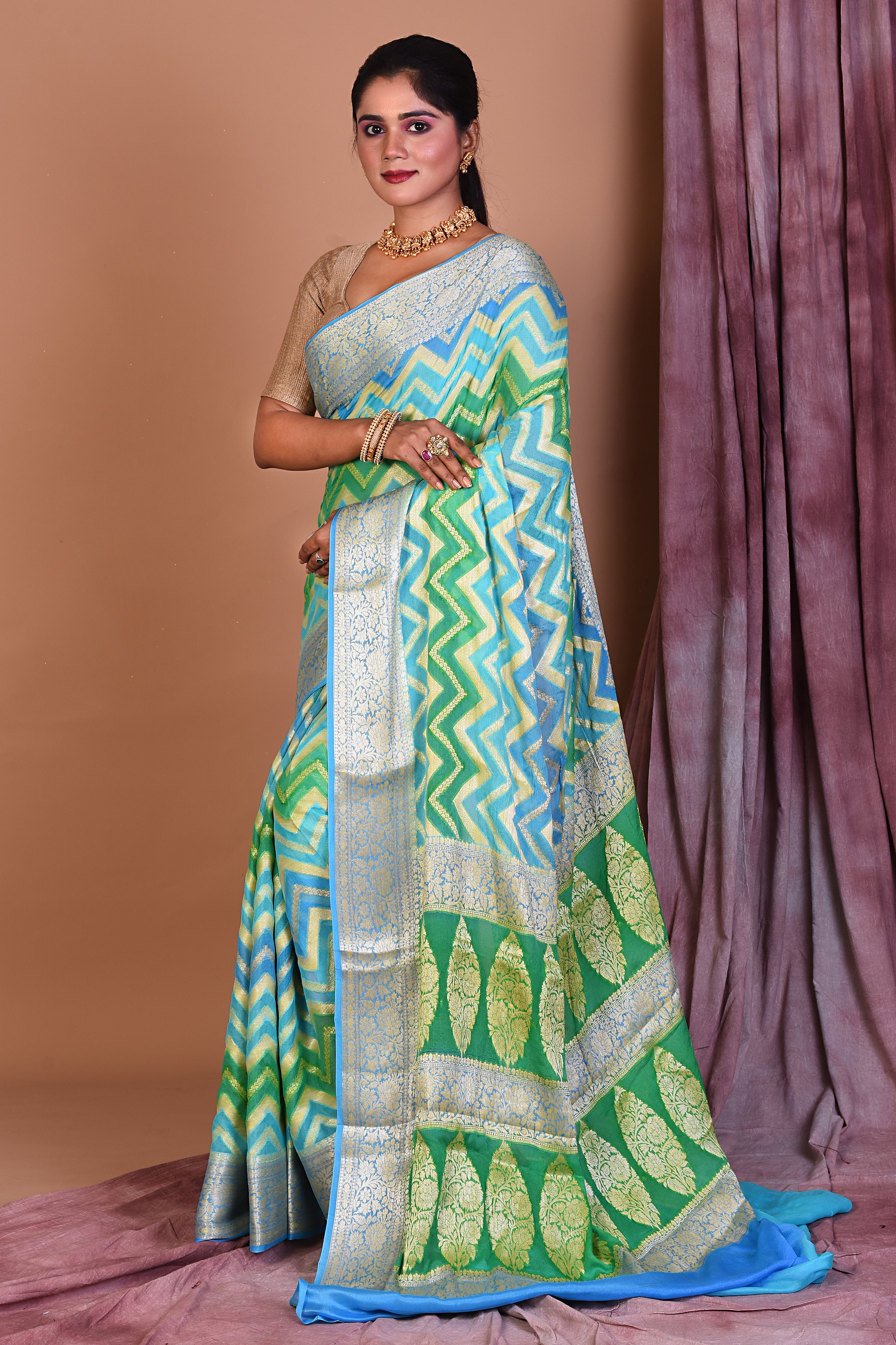 Bright Blue Soft Khaddi Georgette Saree - Keya Seth Exclusive