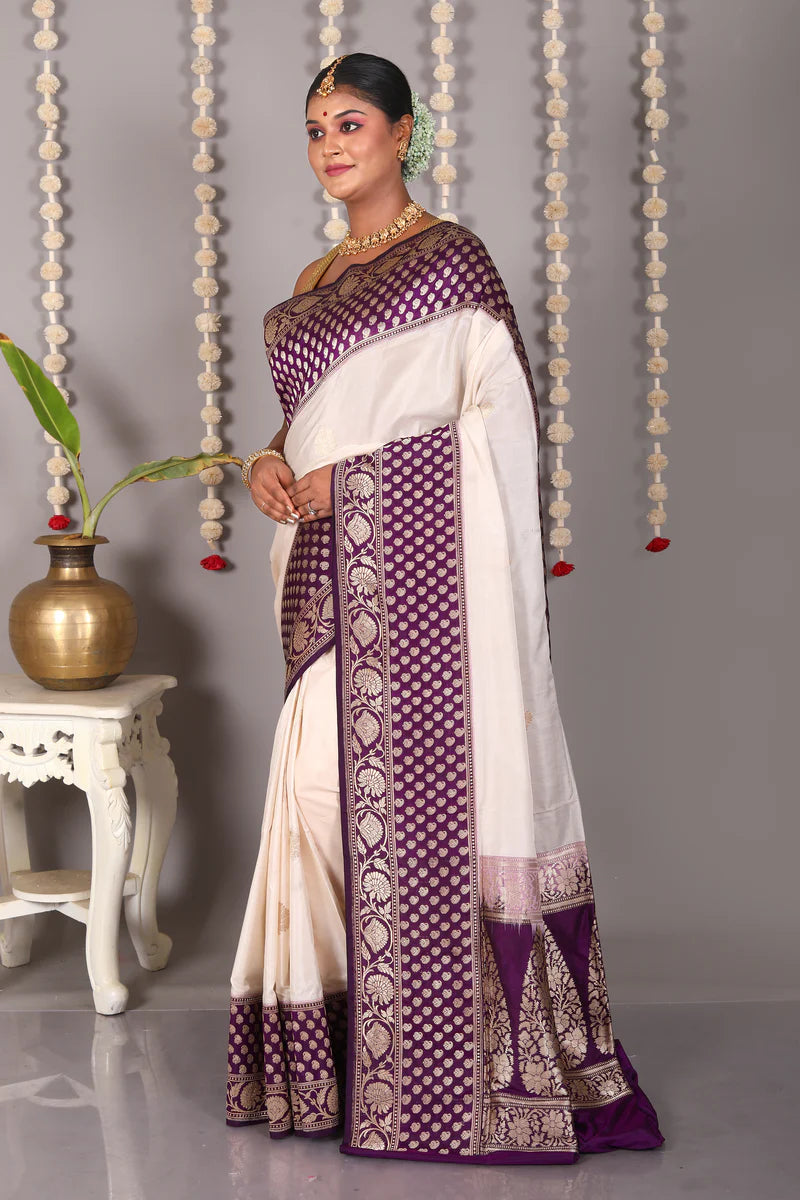 White Pure Katan Silk Saree - Keya Seth Exclusive