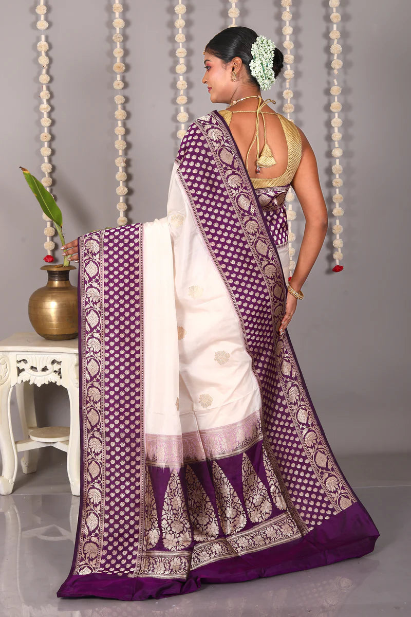 White Pure Katan Silk Saree - Keya Seth Exclusive