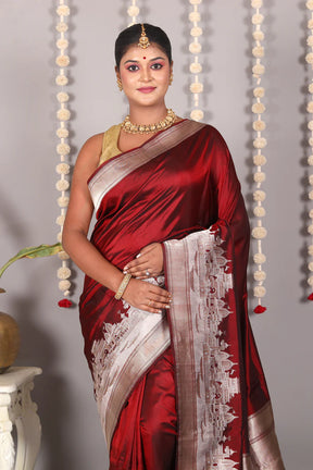Maroon Pure Katan Silk Saree - Keya Seth Exclusive