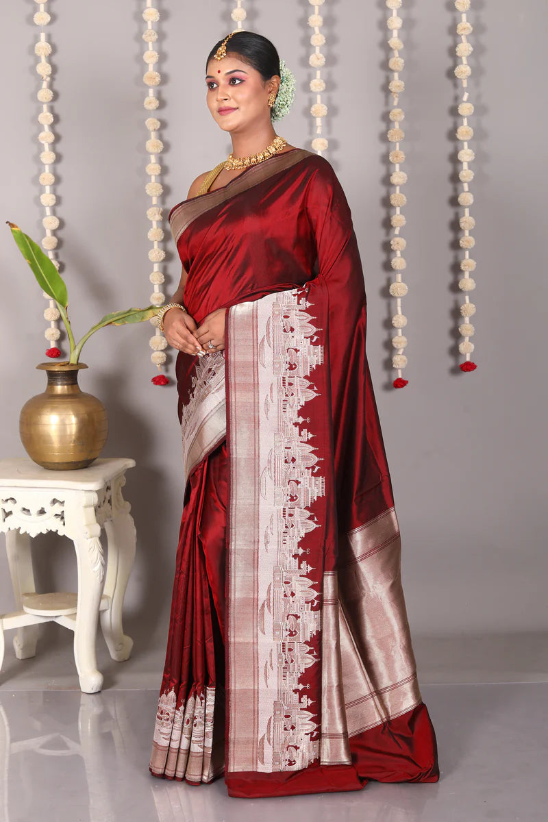 Maroon Pure Katan Silk Saree - Keya Seth Exclusive