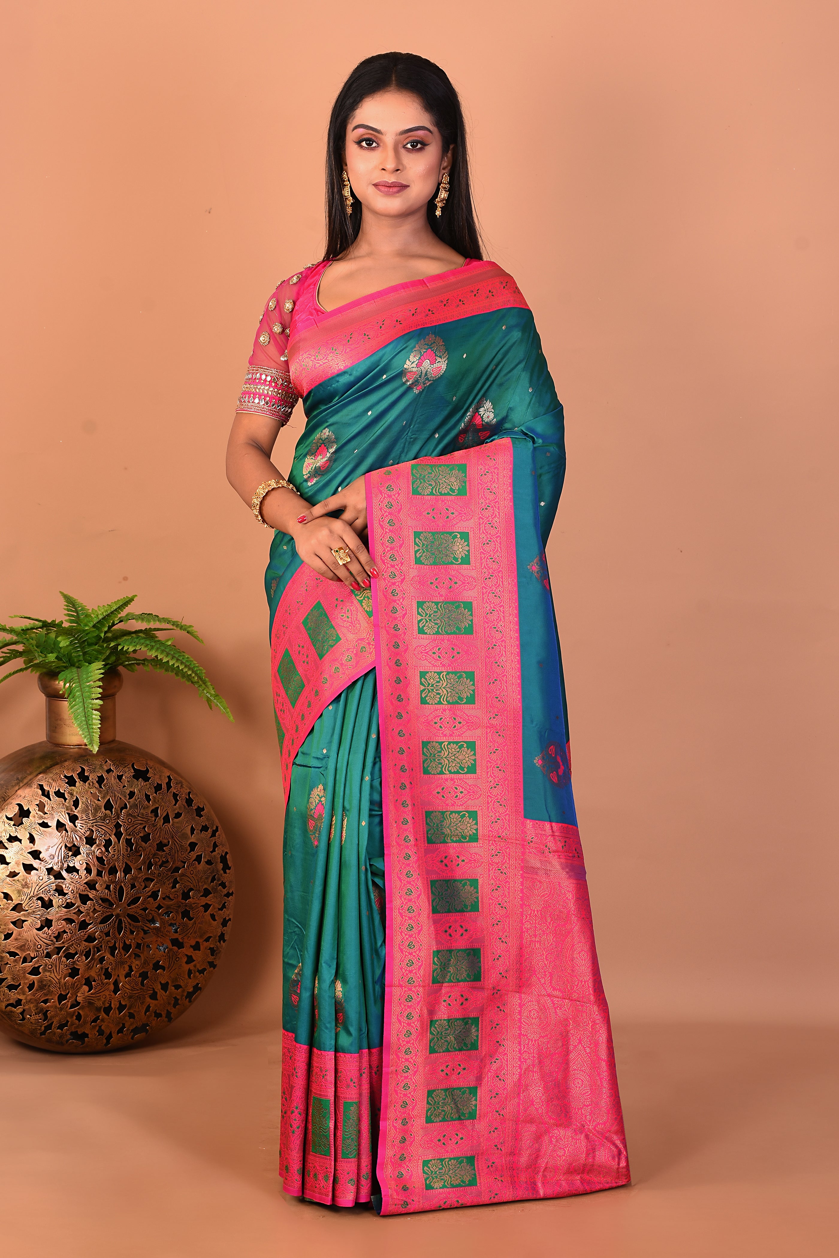 Blue Blended Katan Silk Saree - Keya Seth Exclusive