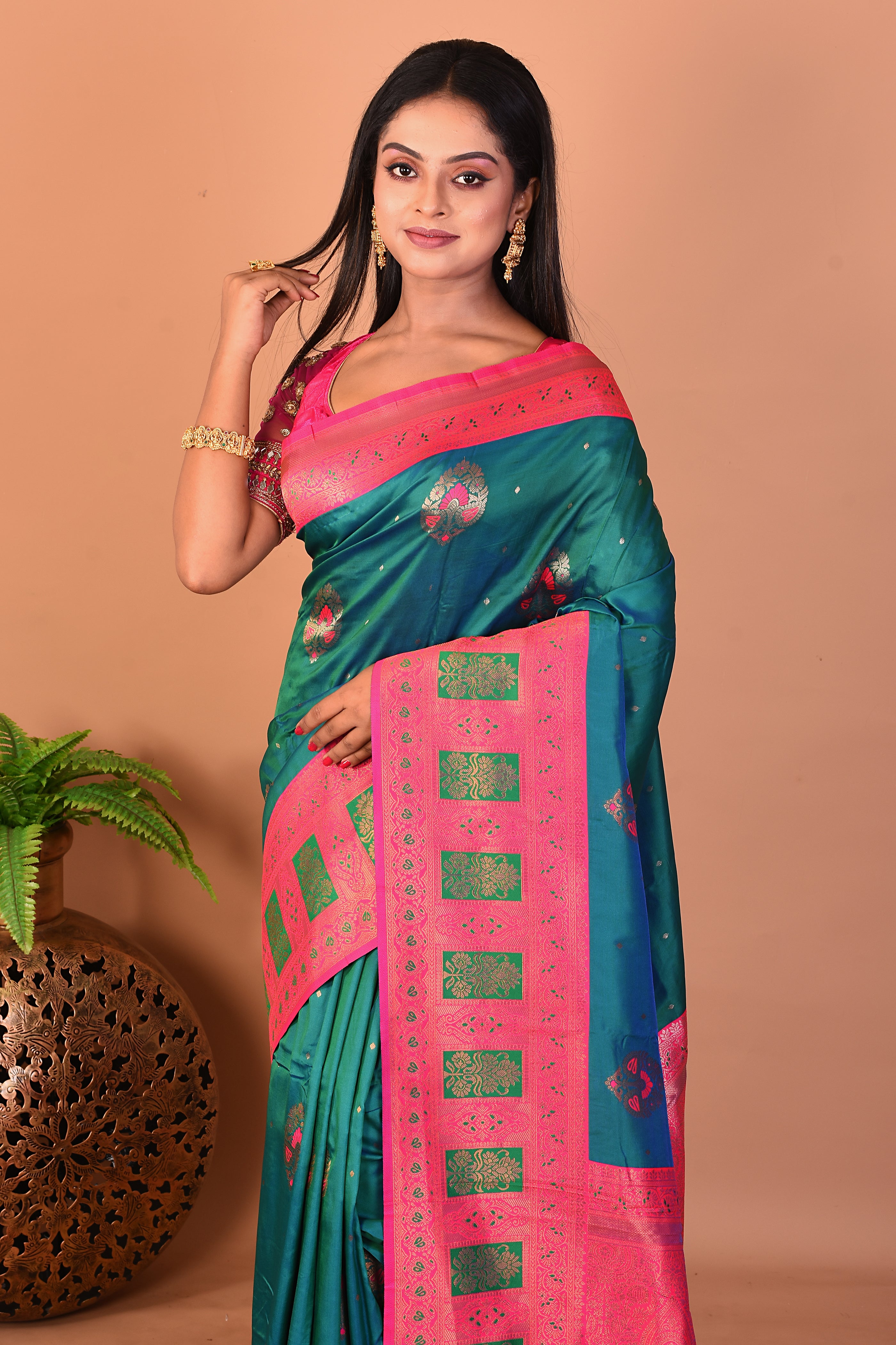 Blue Blended Katan Silk Saree - Keya Seth Exclusive