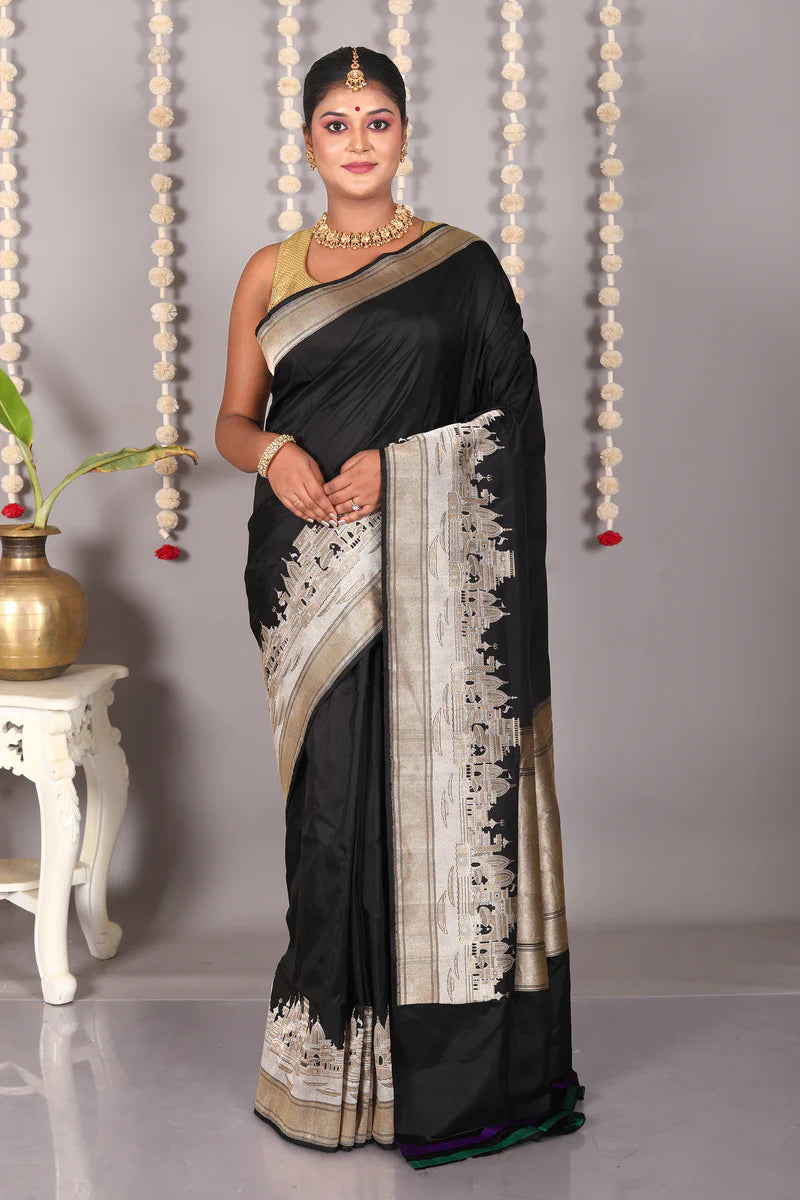 Black Pure Katan Silk Saree - Keya Seth Exclusive