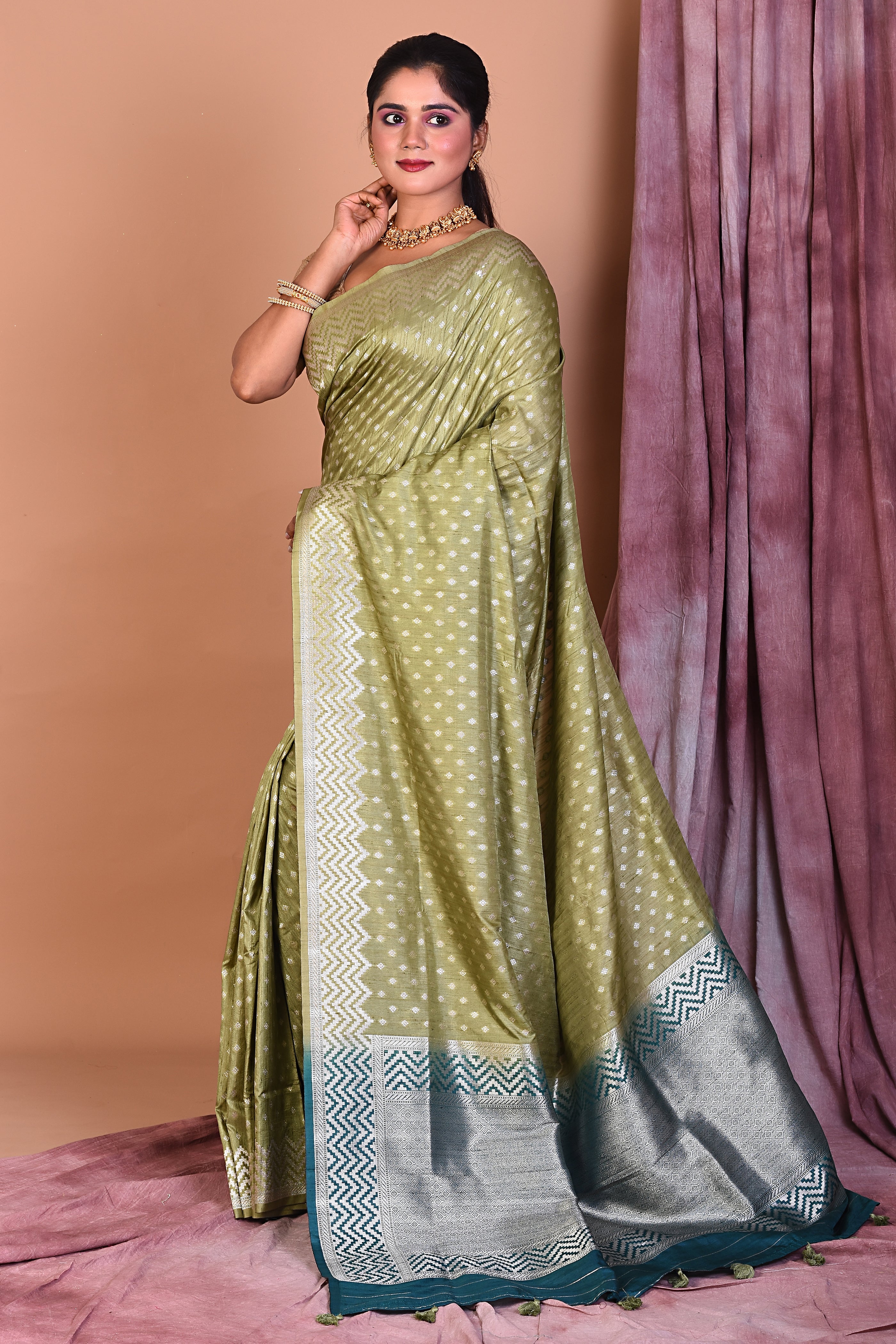 Pesta Green Art Silk Saree with Zari Work - Keya Seth Exclusive