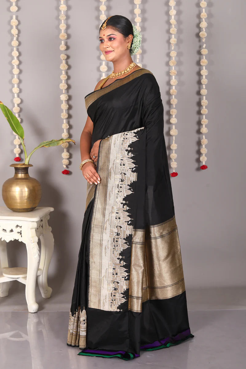 Black Pure Katan Silk Saree - Keya Seth Exclusive